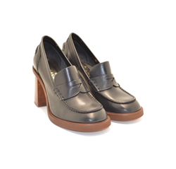 MOCASSINO VERA CON TACCO IN CUOIO VITELLO SIFUR NERO